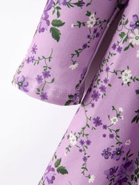 Lavender Floral Print Girls Long Sleeve Twirl Dress