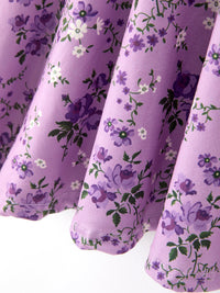 Lavender Floral Print Girls Long Sleeve Twirl Dress