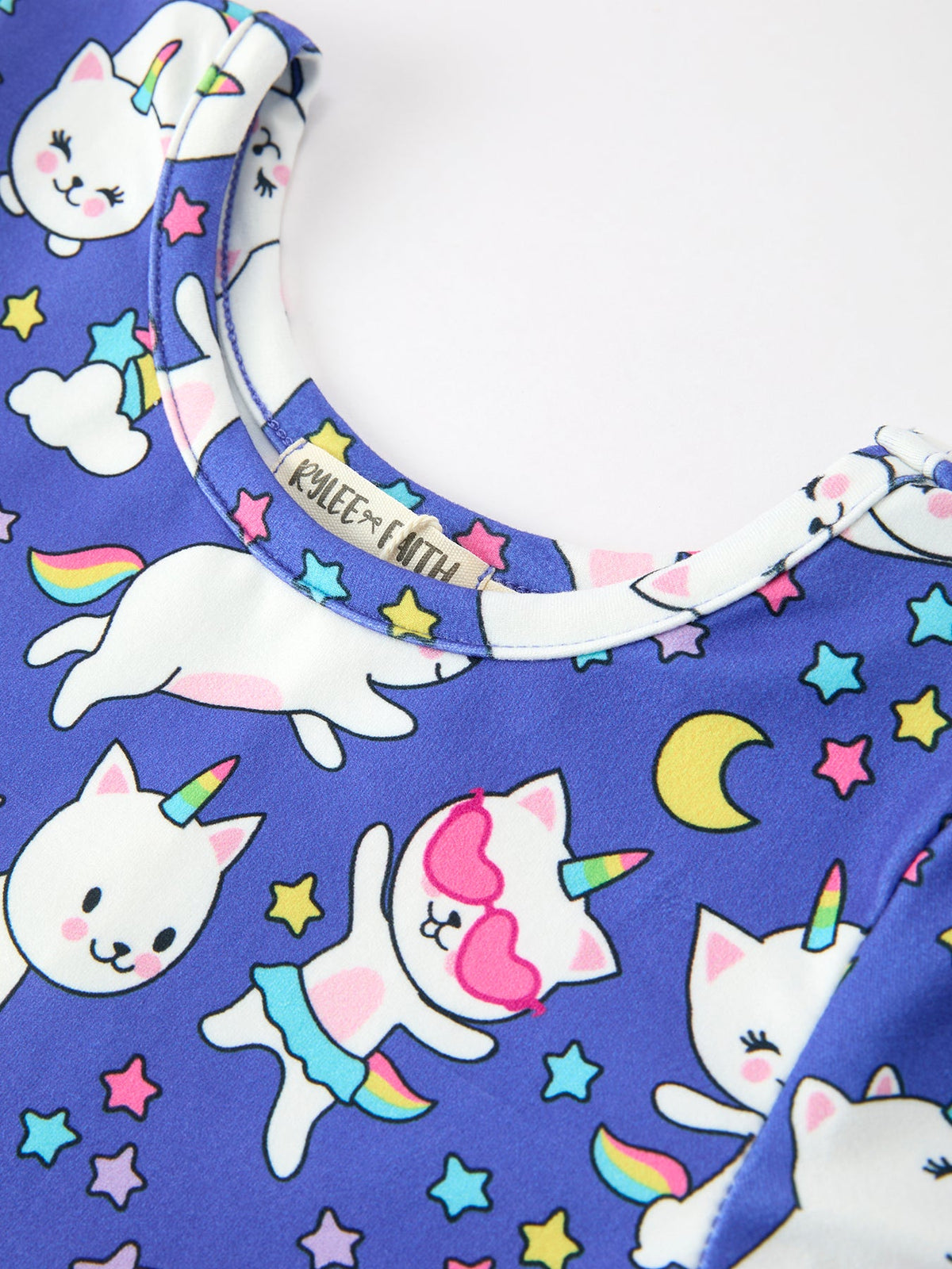 Ghost Cat Print Girls Long Sleeve Twirl Dress