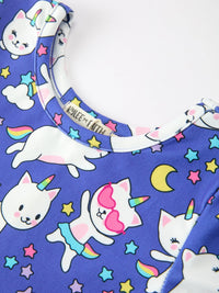 Ghost Cat Print Girls Long Sleeve Twirl Dress