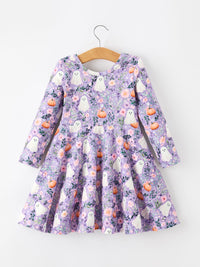 Ghost Pumpkin Girls Long Sleeve Twirl Dress