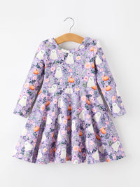 Ghost Pumpkin Girls Long Sleeve Twirl Dress