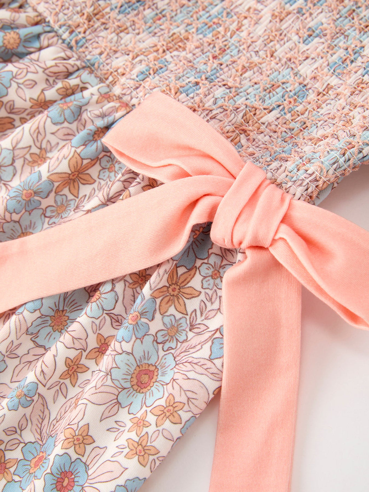 Floral Girls Dress Smocked Ruffle Neck Bow