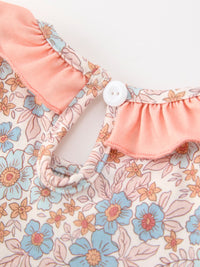 Floral Girls Dress Smocked Ruffle Neck Bow