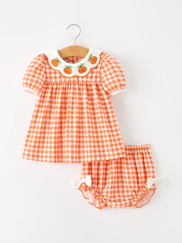 Pumpkin Puff Sleeve Girls Bloomer Set