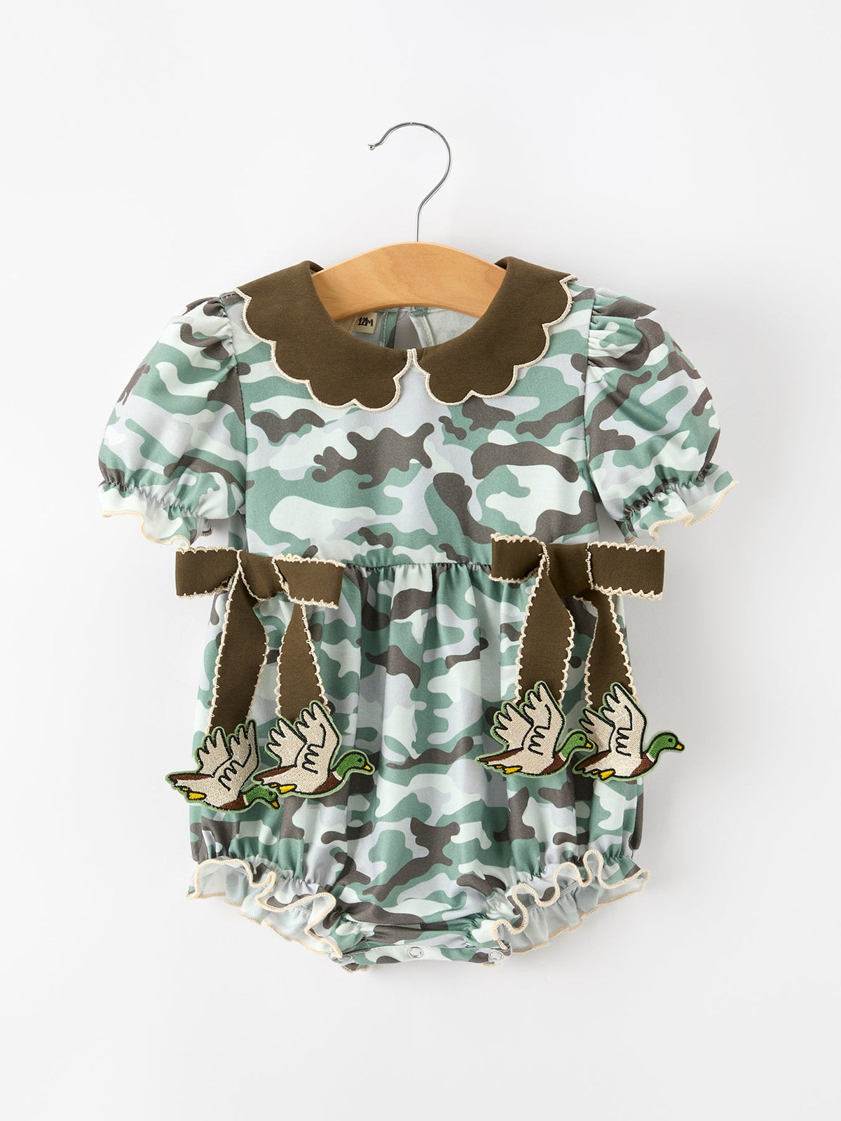 Camo Bow Girls Ruffle Bubble Romper