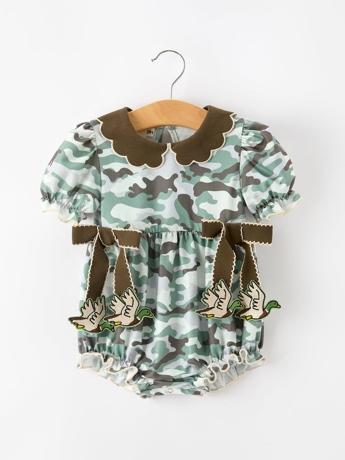 Camo Bow Girls Ruffle Bubble Romper