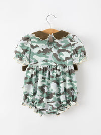 Camo Bow Girls Ruffle Bubble Romper