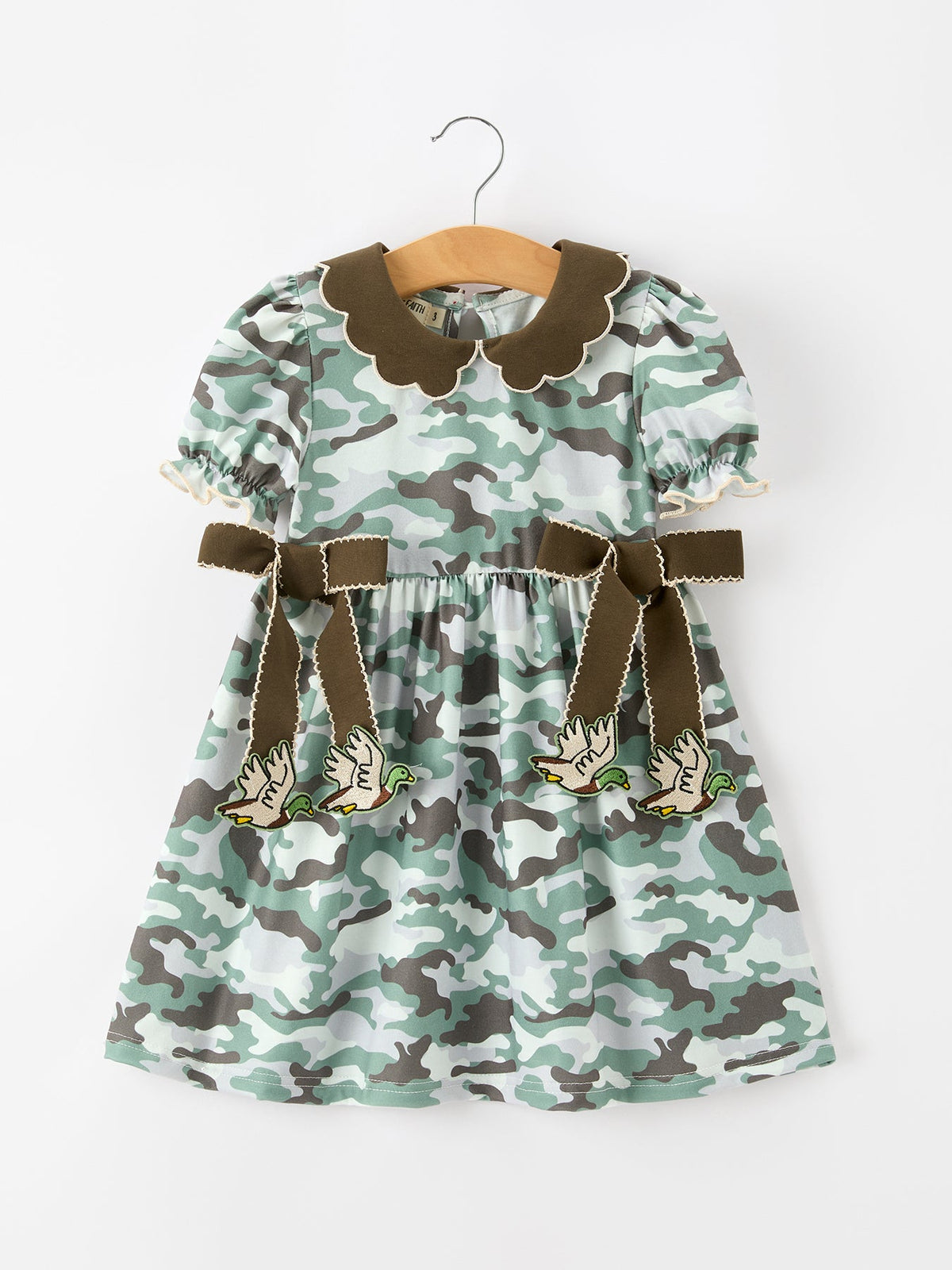 Camo Bow Girls Puff Sleeve Twirl Dress