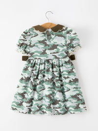 Camo Bow Girls Puff Sleeve Twirl Dress