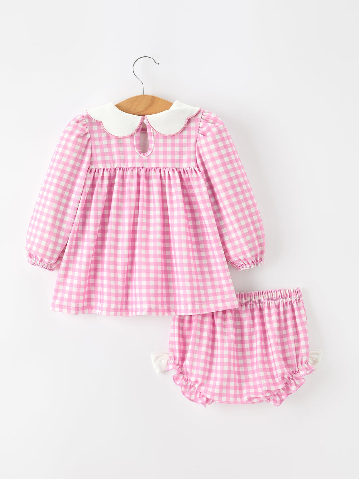 Fall Pumpkin Embroidery Pink Plaid Girls Bloomer Set