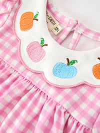 Fall Pumpkin Embroidery Pink Plaid Girls Bloomer Set