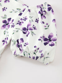 Lavender Floral Puff Sleeve Girls Dress