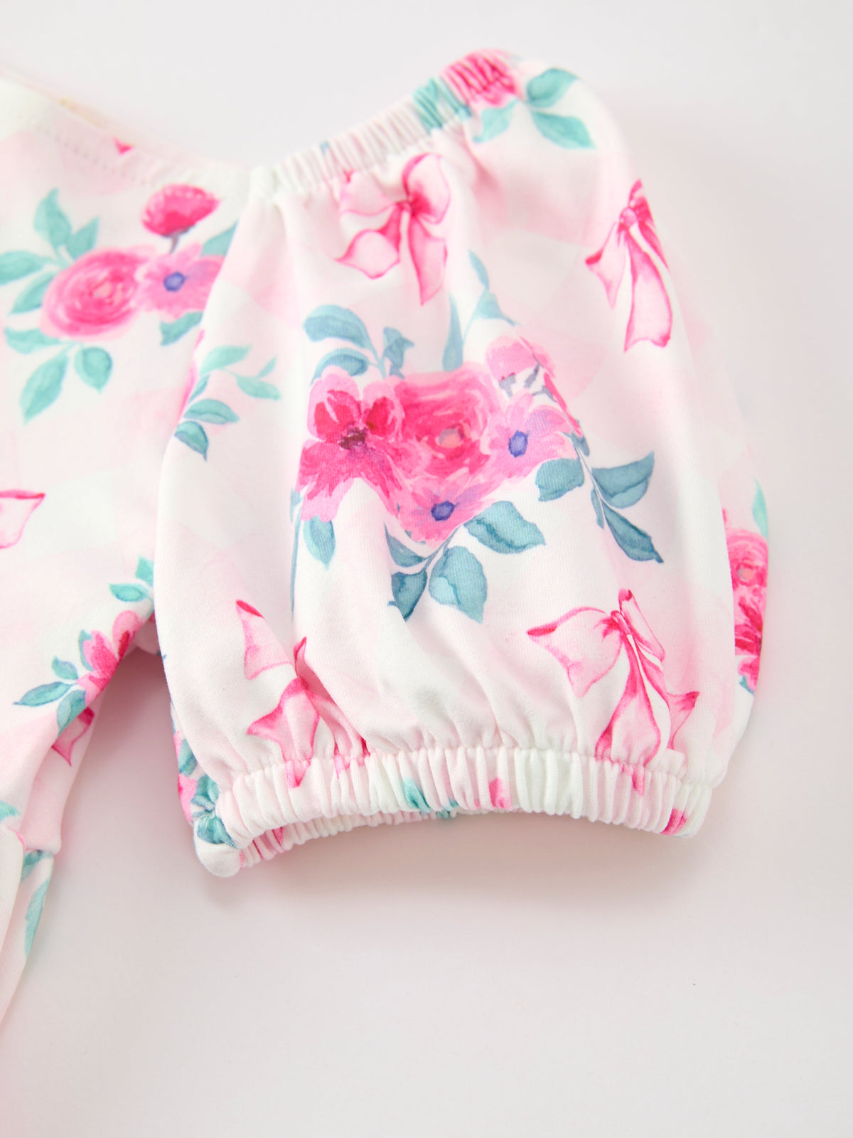 Pink Floral Puff Sleeve Girls Dress