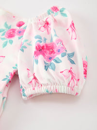 Pink Floral Puff Sleeve Girls Dress