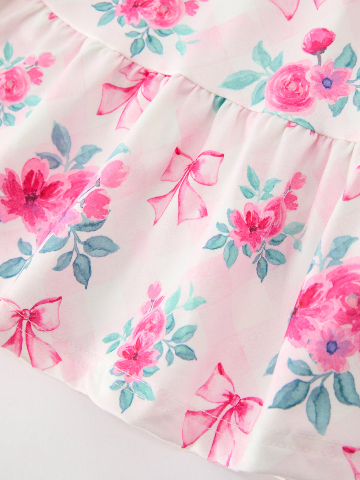 Pink Floral Puff Sleeve Girls Dress