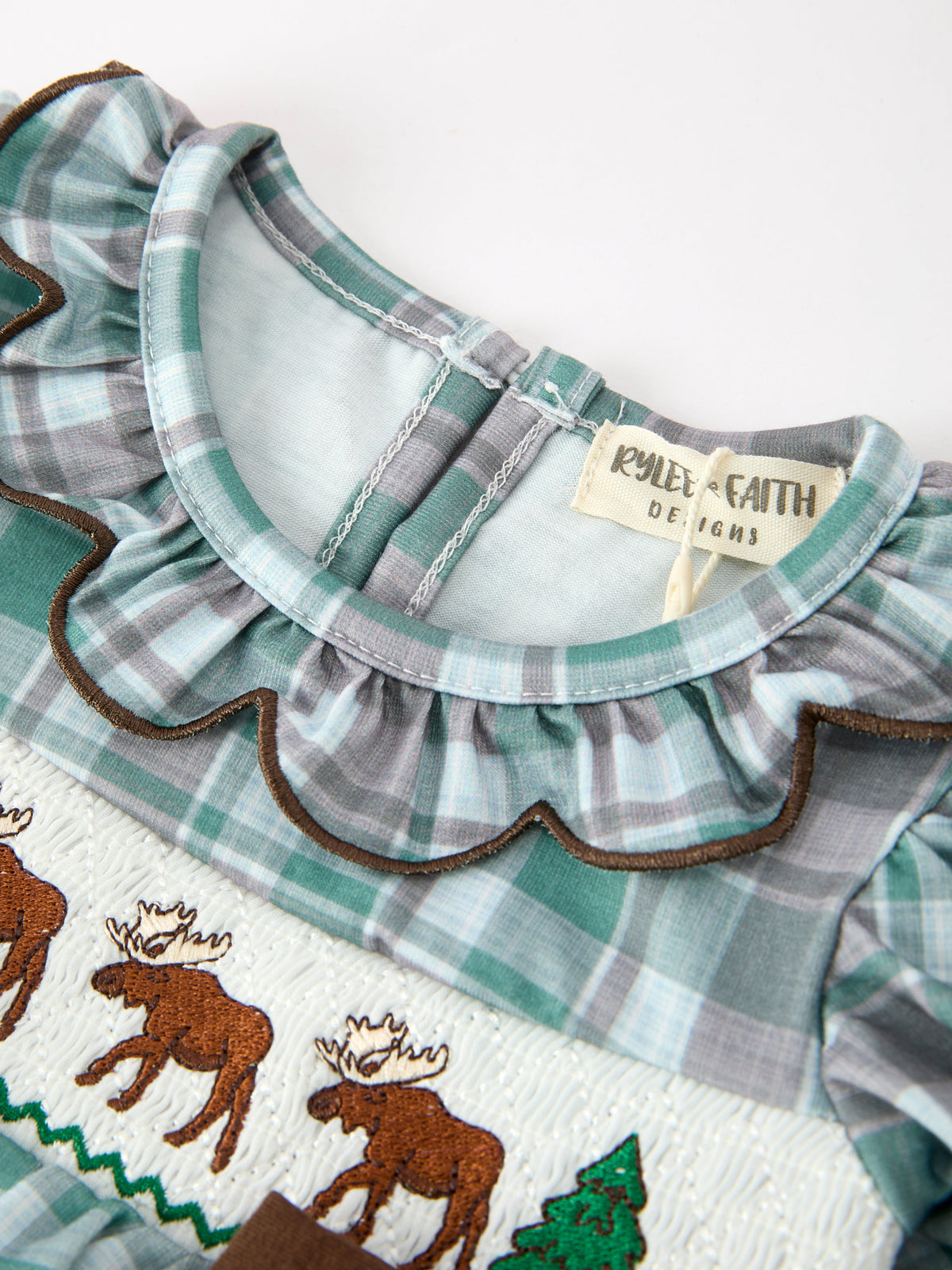 Moose Smocked Baby Girl Bubble Romper