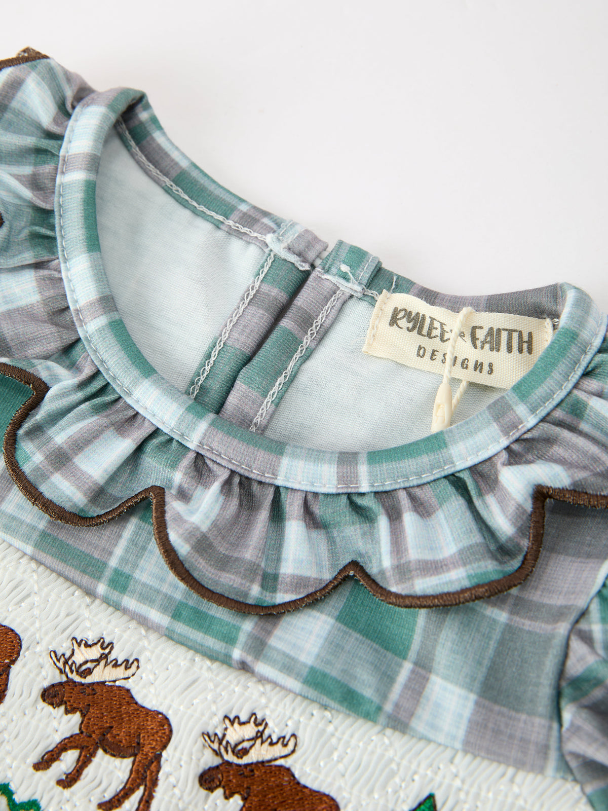 Moose Smocked Baby Girl Bubble Romper