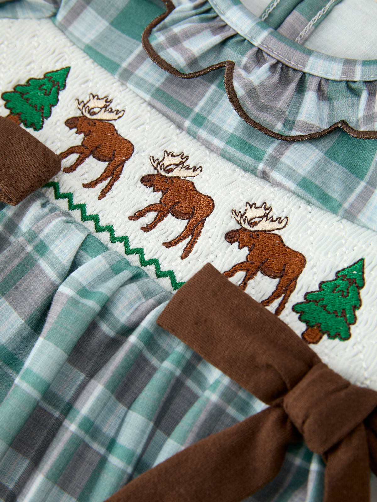 Moose Smocked Baby Girl Bubble Romper