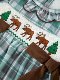 Moose Smocked Baby Girl Bubble Romper