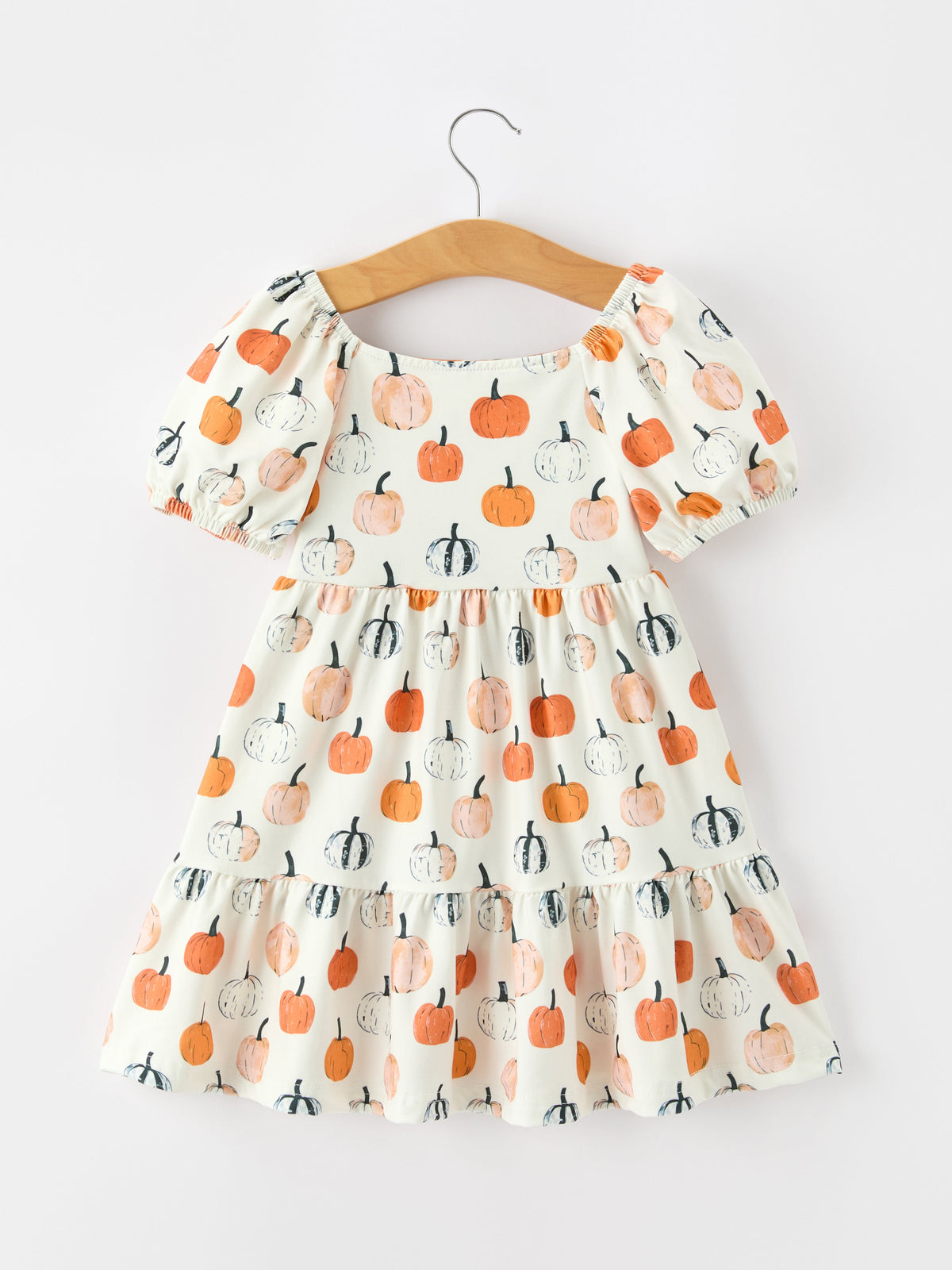 Pumpkin Puff Sleeve Girls Dress