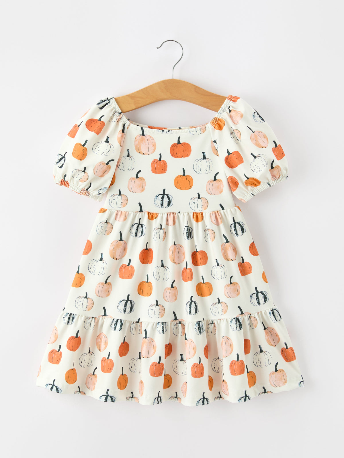 Pumpkin Puff Sleeve Girls Dress