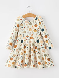 Pumpkin & Leaf Twirl Girls Dress