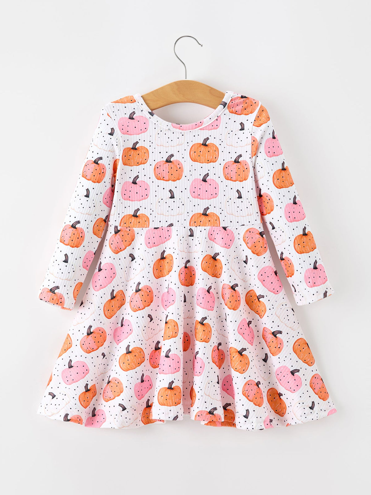 Pumpkin Print Girls Twirl Dress Long Sleeve