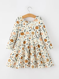 Fall Harvest Pumpkin Girls Dress Long Sleeve