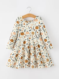 Fall Harvest Pumpkin Girls Dress Long Sleeve