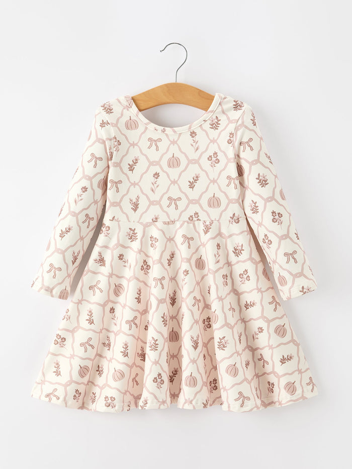 Pumpkin Bow Girls Twirl Dress