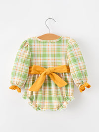 Thanksgiving Turkey Plaid Baby Girl Bubble Romper