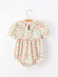 Blush Floral Baby Romper Smocked Petal Collar