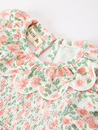 Blush Floral Baby Romper Smocked Petal Collar