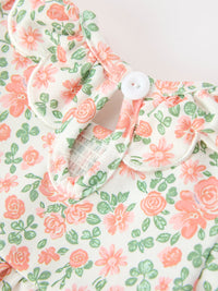 Blush Floral Baby Romper Smocked Petal Collar
