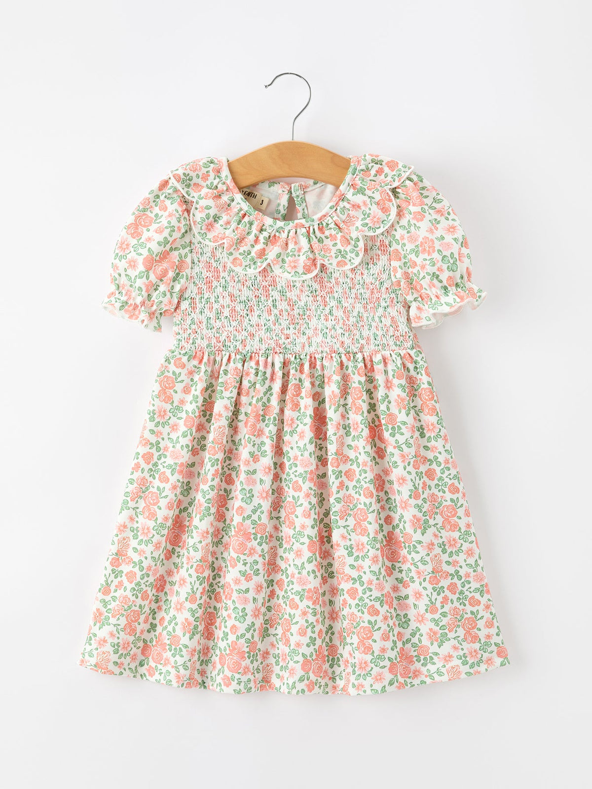 Blush Floral Girls Dress Smocked Petal Collar
