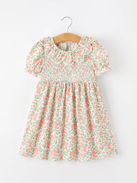 Blush Floral Girls Dress Smocked Petal Collar