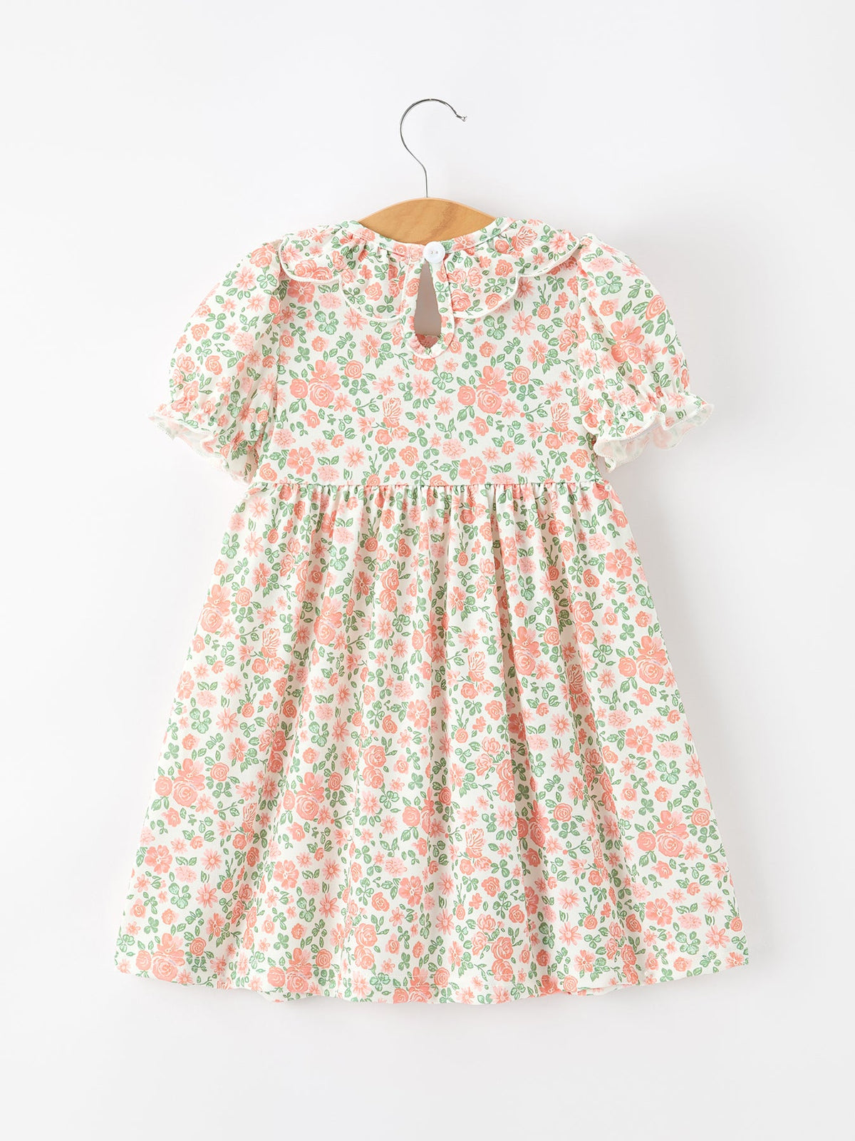 Blush Floral Girls Dress Smocked Petal Collar