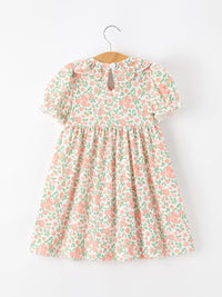 Blush Floral Girls Dress Smocked Petal Collar