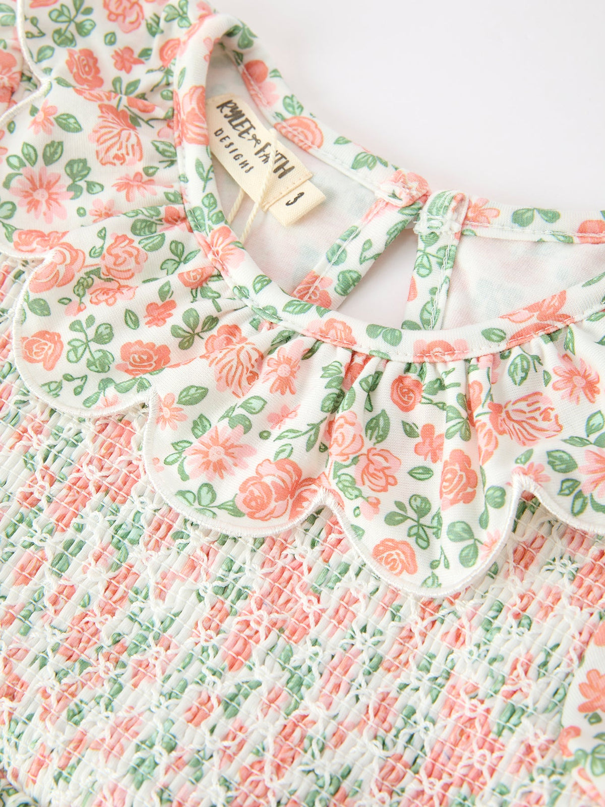 Blush Floral Girls Dress Smocked Petal Collar