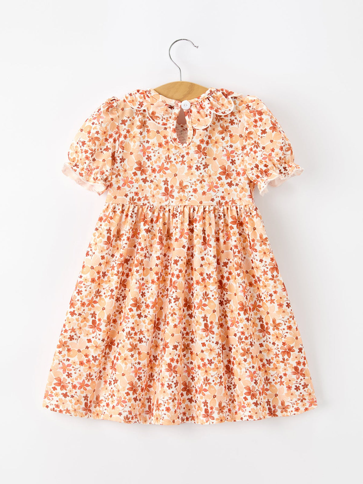 Rust Floral Baby Girls Dress Smocked Petal Collar