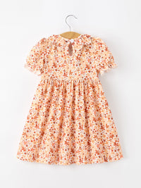 Rust Floral Baby Girls Dress Smocked Petal Collar