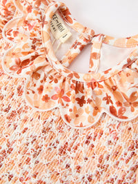 Rust Floral Baby Girls Dress Smocked Petal Collar