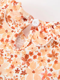 Rust Floral Baby Girls Dress Smocked Petal Collar