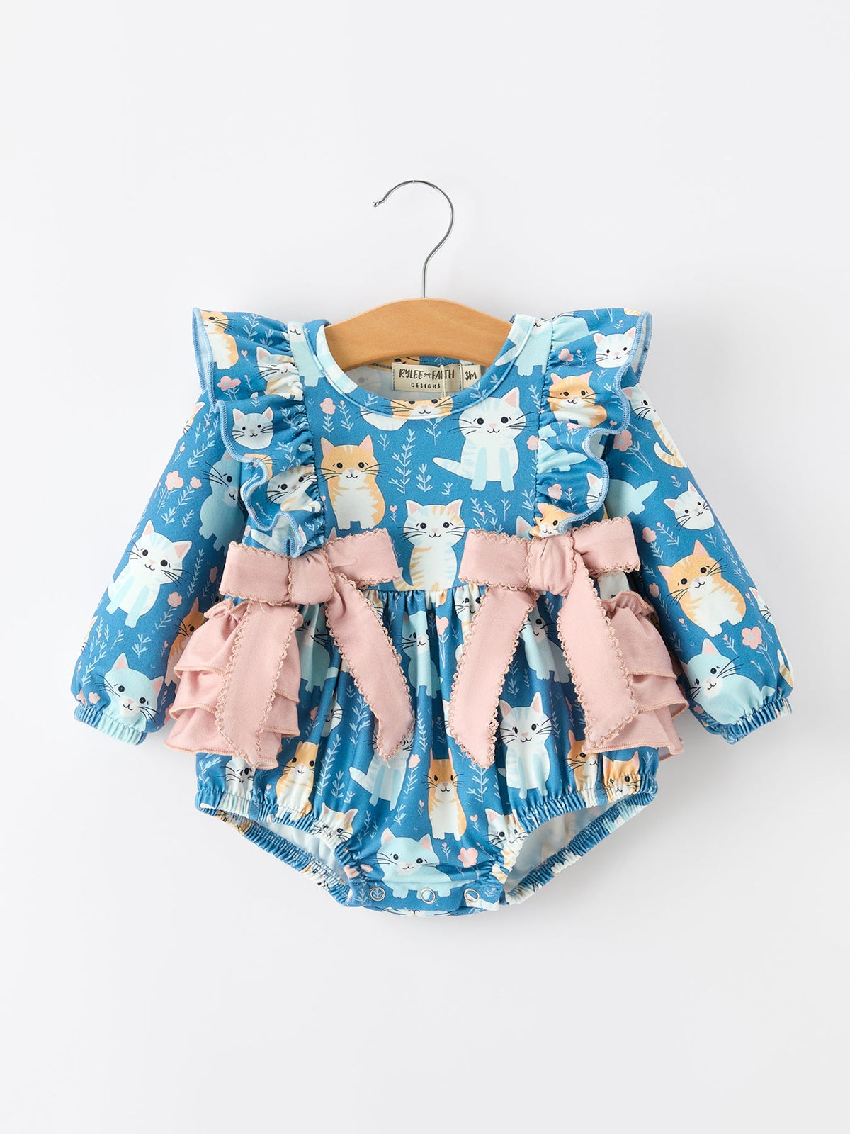 Cat Print Girls Long Sleeve Romper