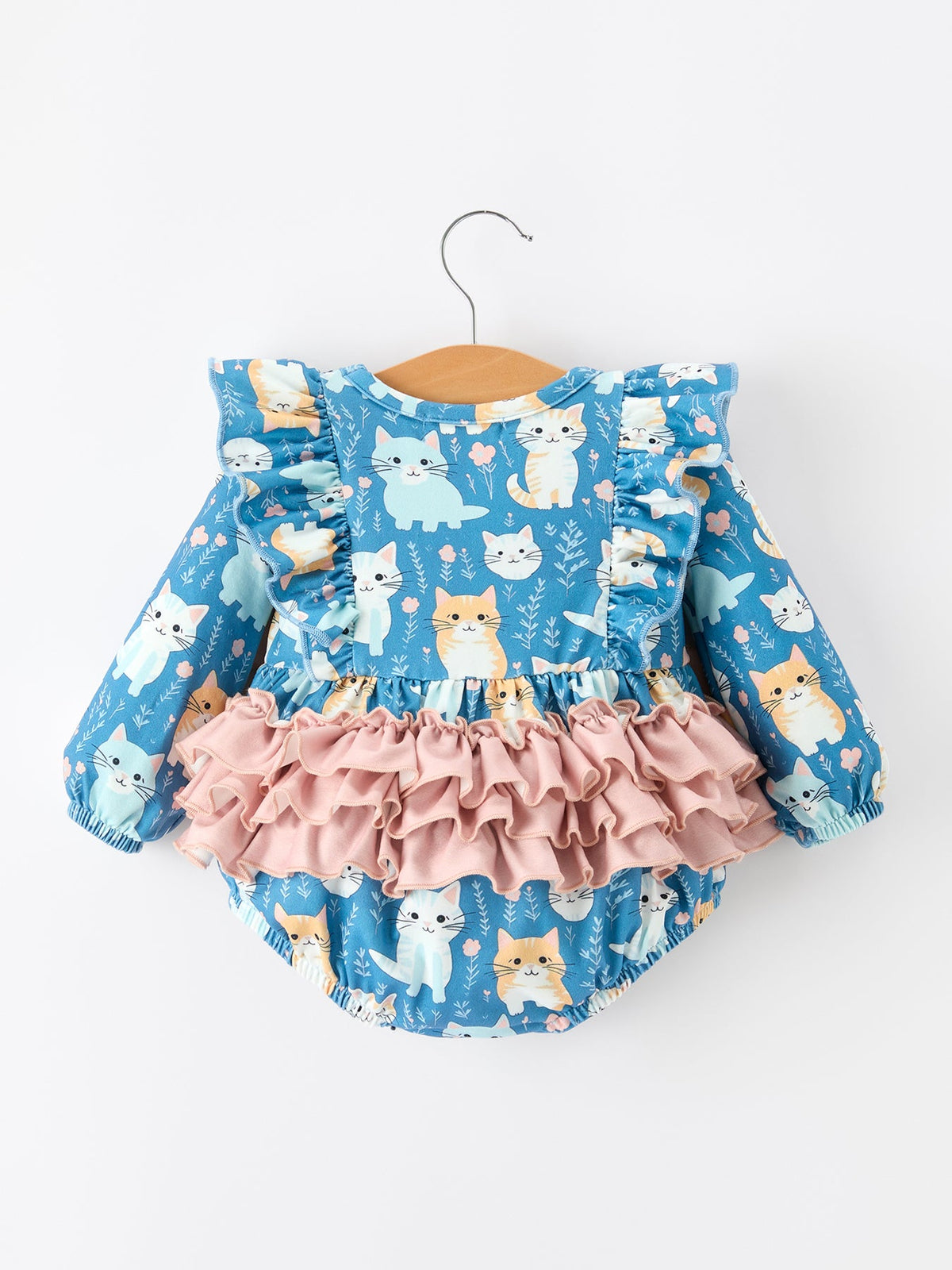 Cat Print Girls Long Sleeve Romper