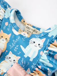 Cat Print Girls Long Sleeve Romper