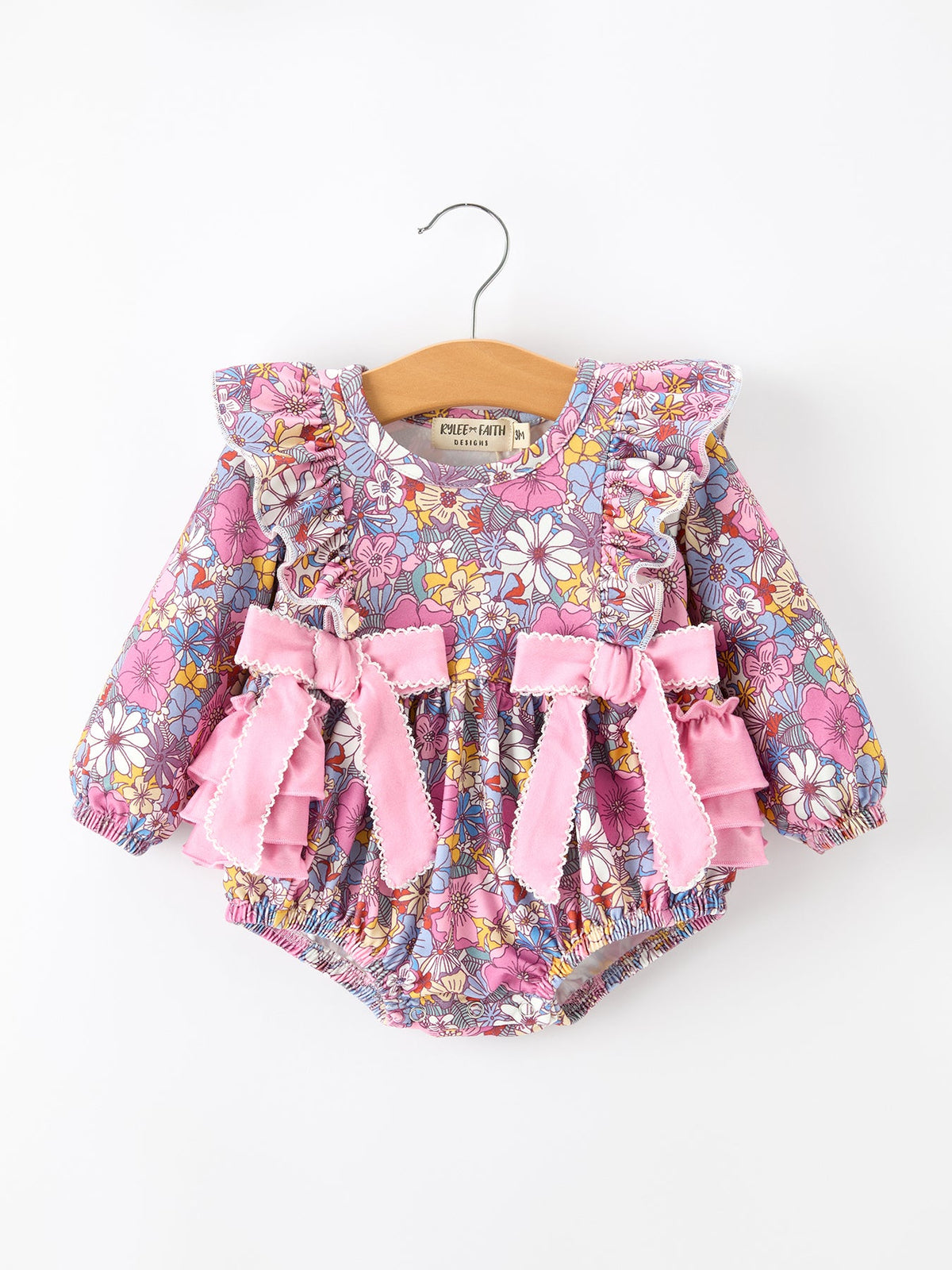 Vintage Floral Print Girls Long Sleeve Romper