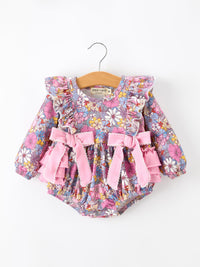 Vintage Floral Print Girls Long Sleeve Romper