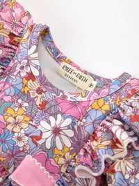 Vintage Floral Print Girls Long Sleeve Romper